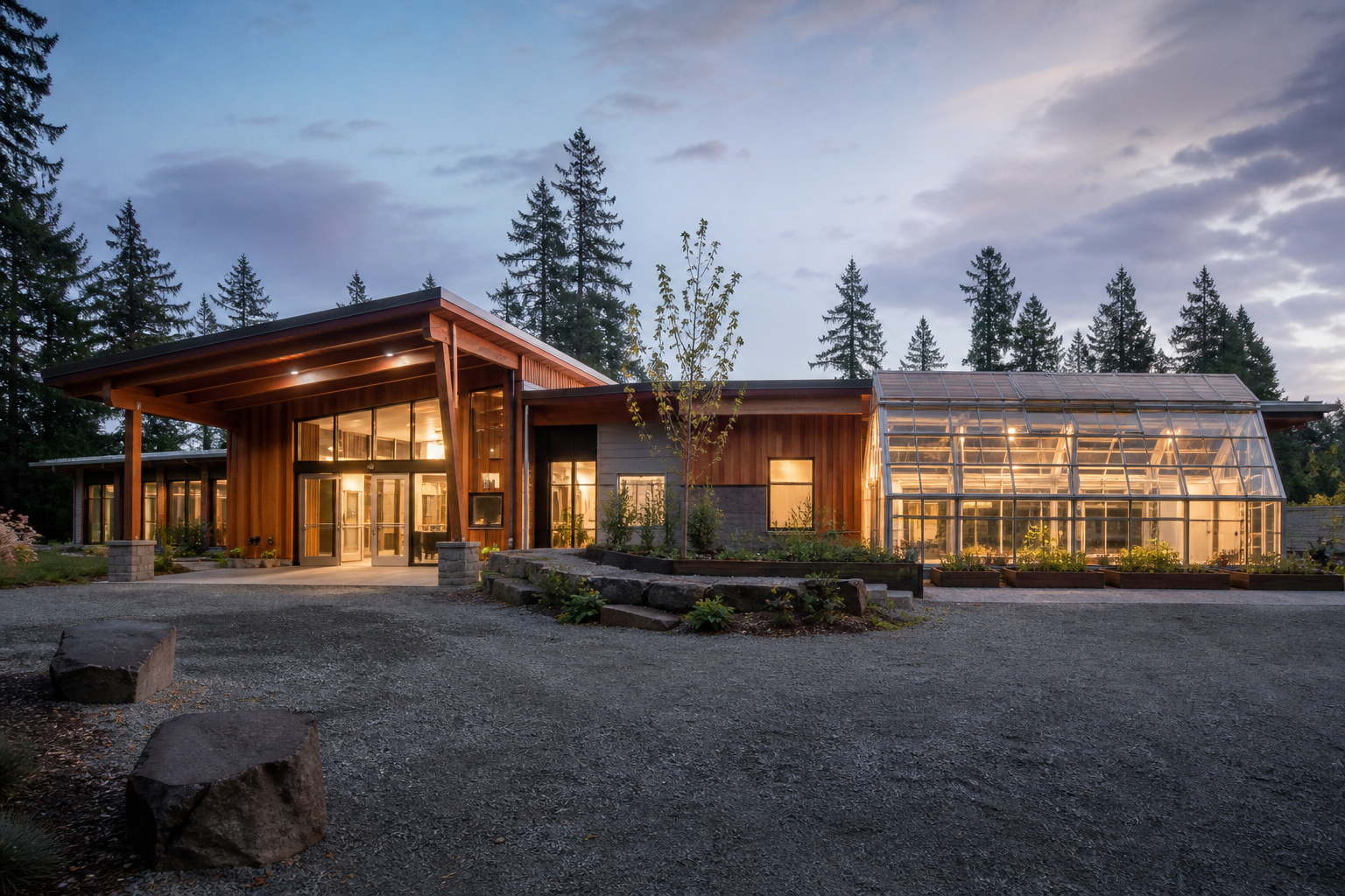 Community facility heated by recovered thermal energy