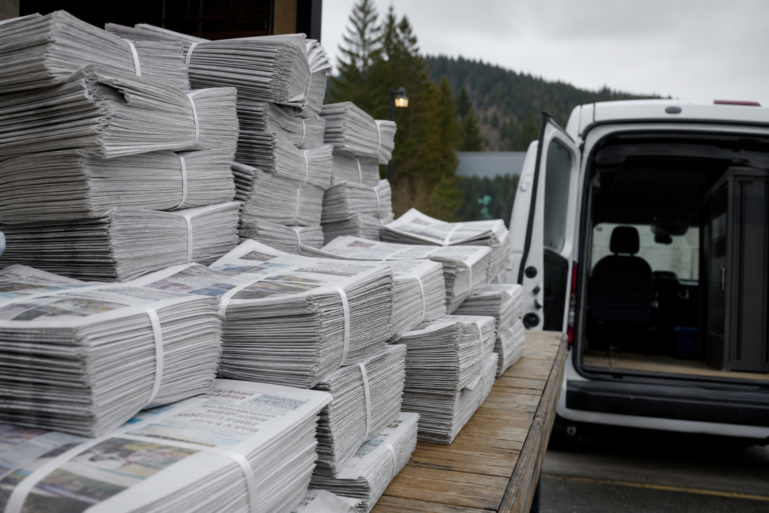 Printed community newspapers ready for distribution
