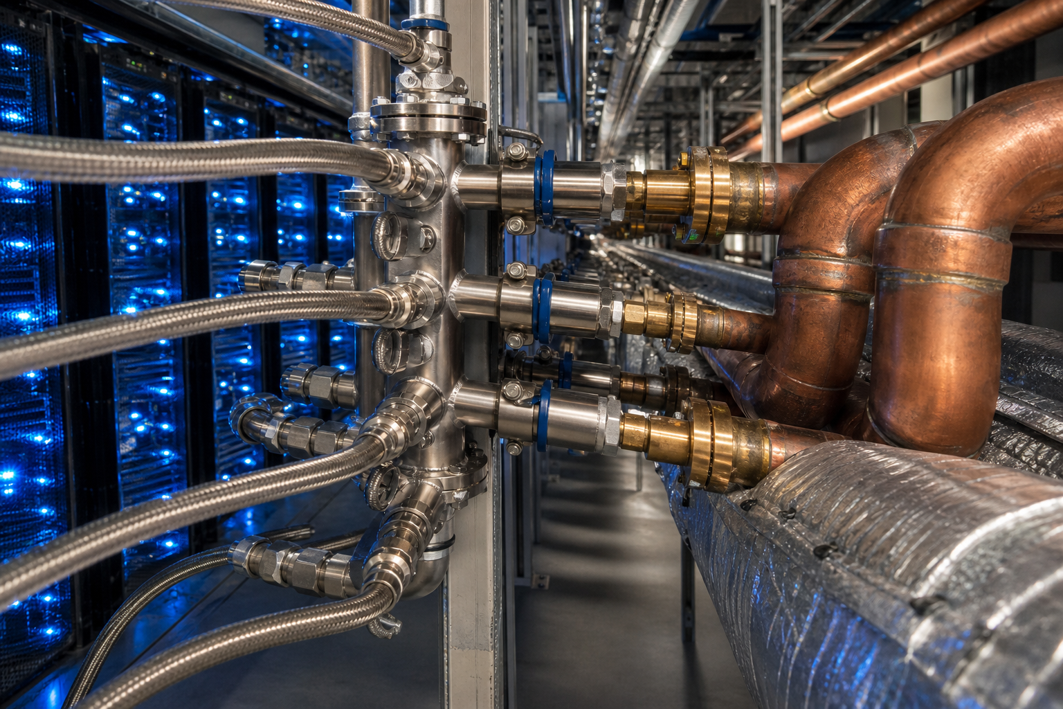 Liquid cooling heat exchange from data systems to community pipes